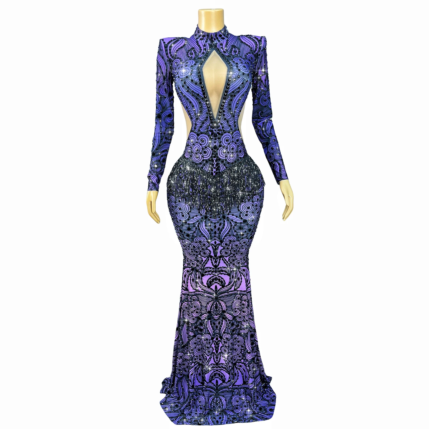 Elegant temperament waist hollow repair and floor length dress Halloween party witch costume dance dress formal evening dress