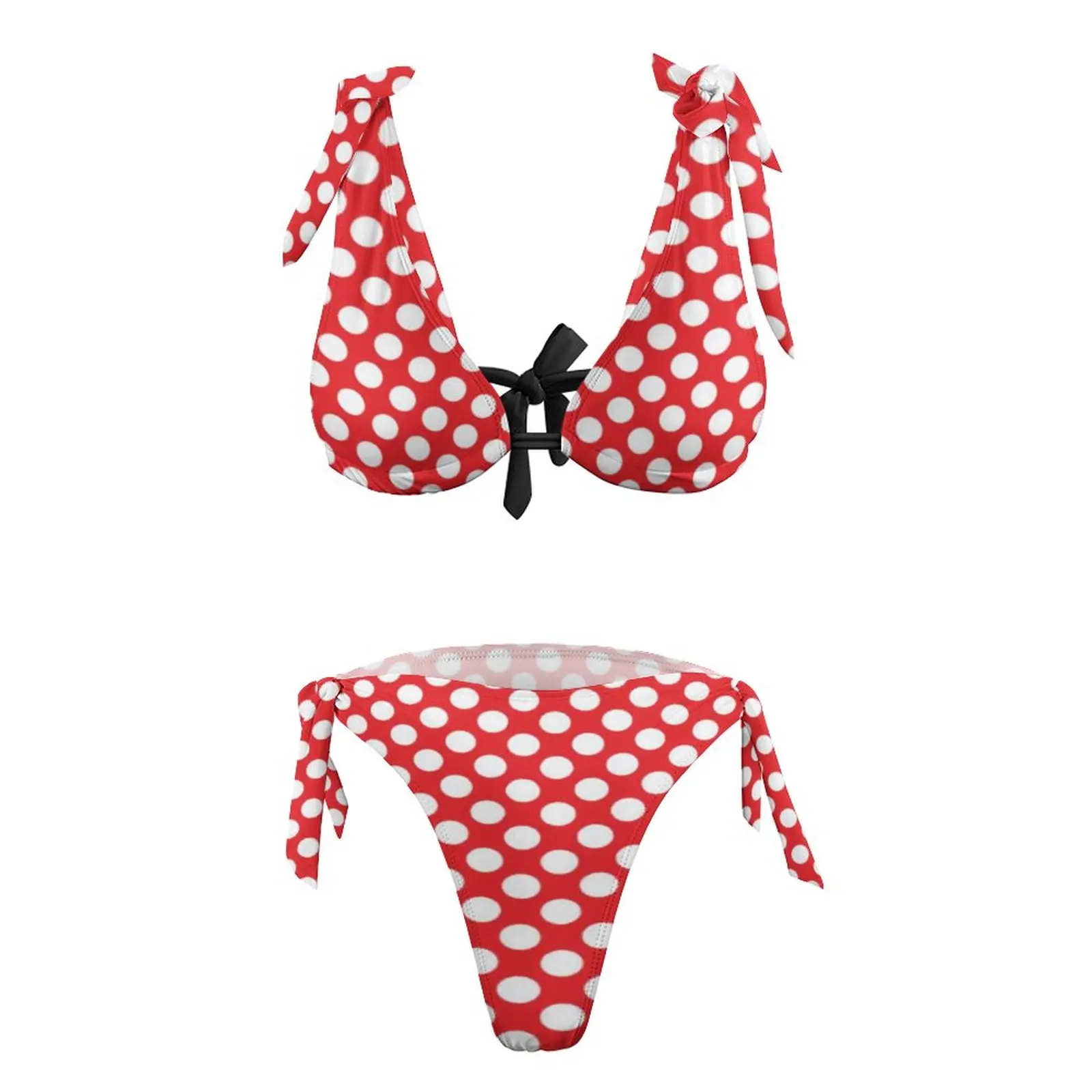 Biały i czerwony Polka Dot strój kąpielowy Bikini Vintage Spot drukuj Bondeau cała sprzedaż 2 sztuka stroje kąpielowe młody prosty Rave strój