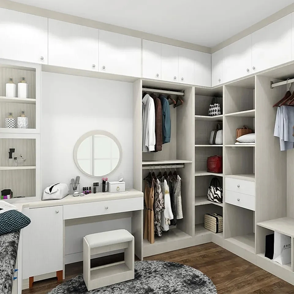 Luxury 6 Feet Bedroom Furniture Solid Oak Wood Walk In Wardrobe Closet Cupboard Set White Modern Design