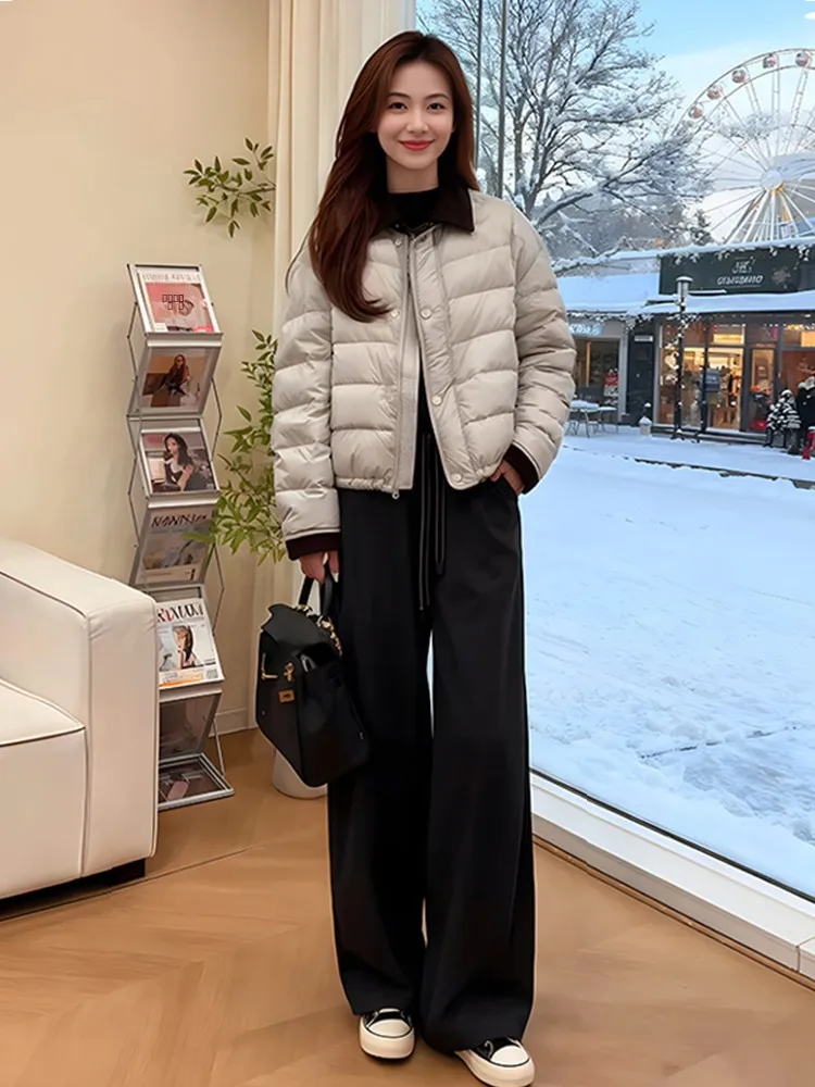 

Корейская женская утепленная куртка свободного кроя с капюшоном, длинными рукавами, в стиле колор-блок, с воротником, стандартной длины