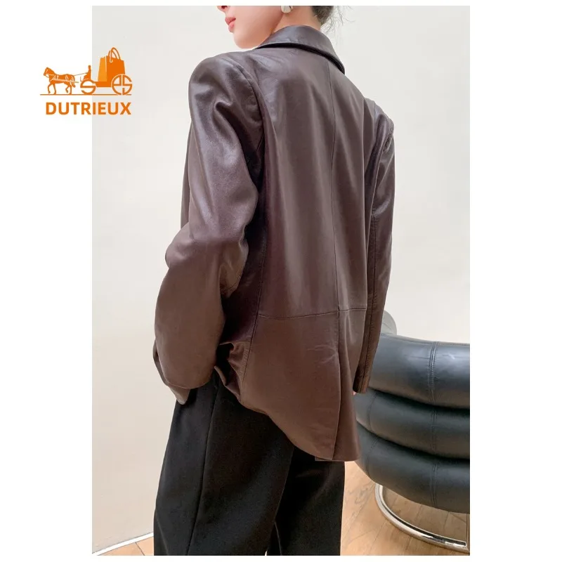 2025 Neue Herbst-Damen-Lederjacke im Distressed-Look, 100 % echtes Schaffell, modischer und eleganter Freizeitanzugmantel für Damen