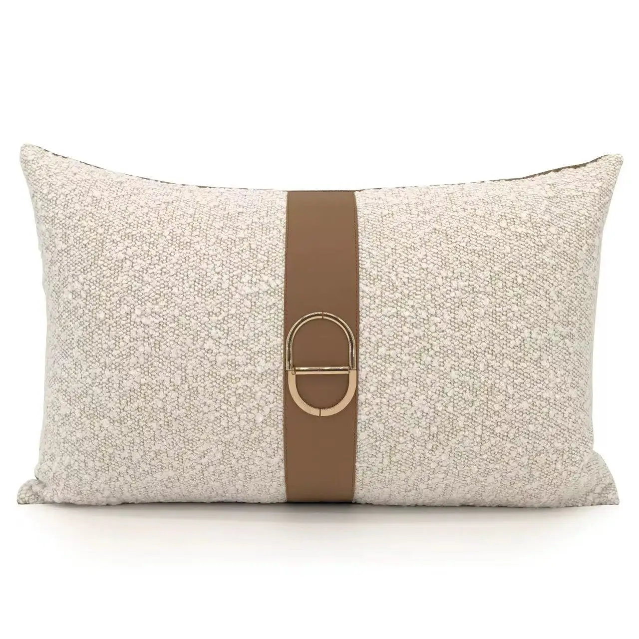 Simple morden coffee color cushion cover cotton linen pillowcase with gold buckle throw pillow cover sofa decor