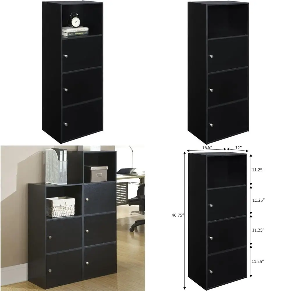 

elegant 3-door storage cabinet with black wooden finish