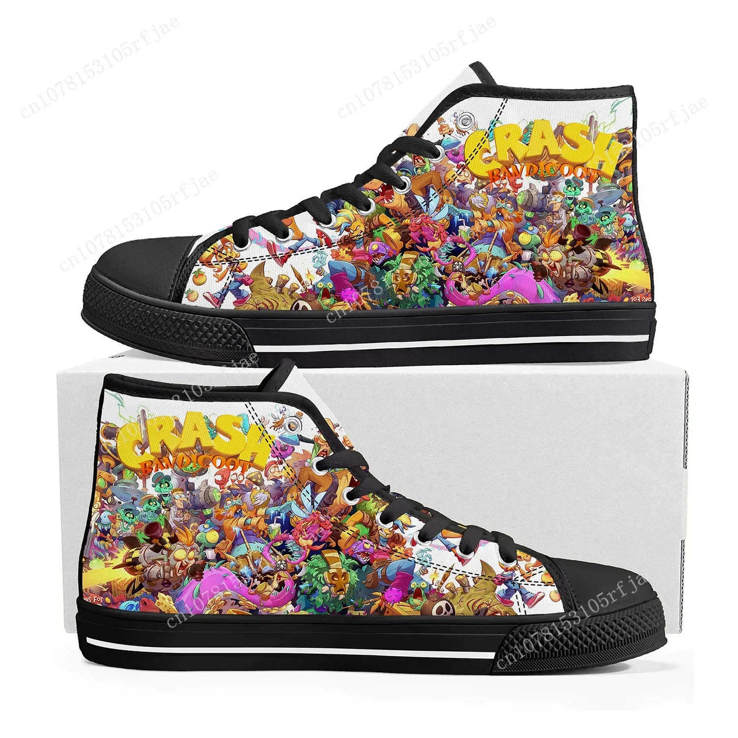 Crash Bandicoot High Top Sneakers Cartoon Game Men Women Teenager High Quality Canvas Sneaker Fashion Custom Built Couple Shoes