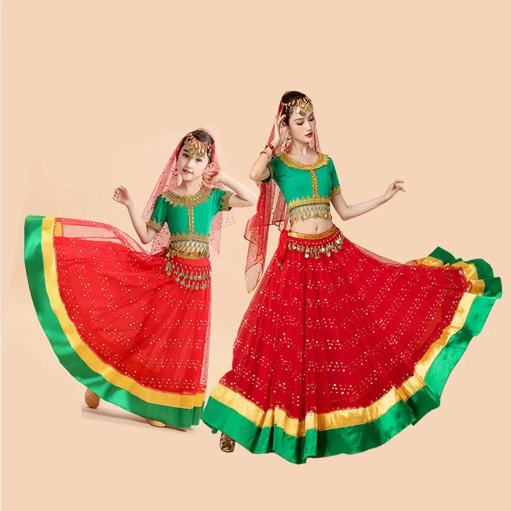 

Kids Girls Women Bollywood Dress Indian Costumes Belly Dance Halloween Performance Wear Outfits New Arrival