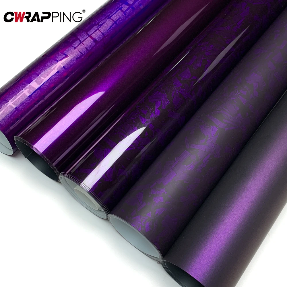 PET Auto Aufkleber Carbon Faser Lila Vinyl Wrap Selbstklebende Wasserdichte Auto Körper Film Air Release Abdeckung Film Auto Zubehör
