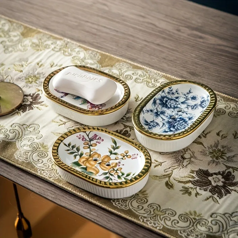 

Легкие роскошные американские керамические мыльницы, двухслойная сливная коробка, портативная мыльница для ванной комнаты, аксессуары для ванной комнаты, украшение дома