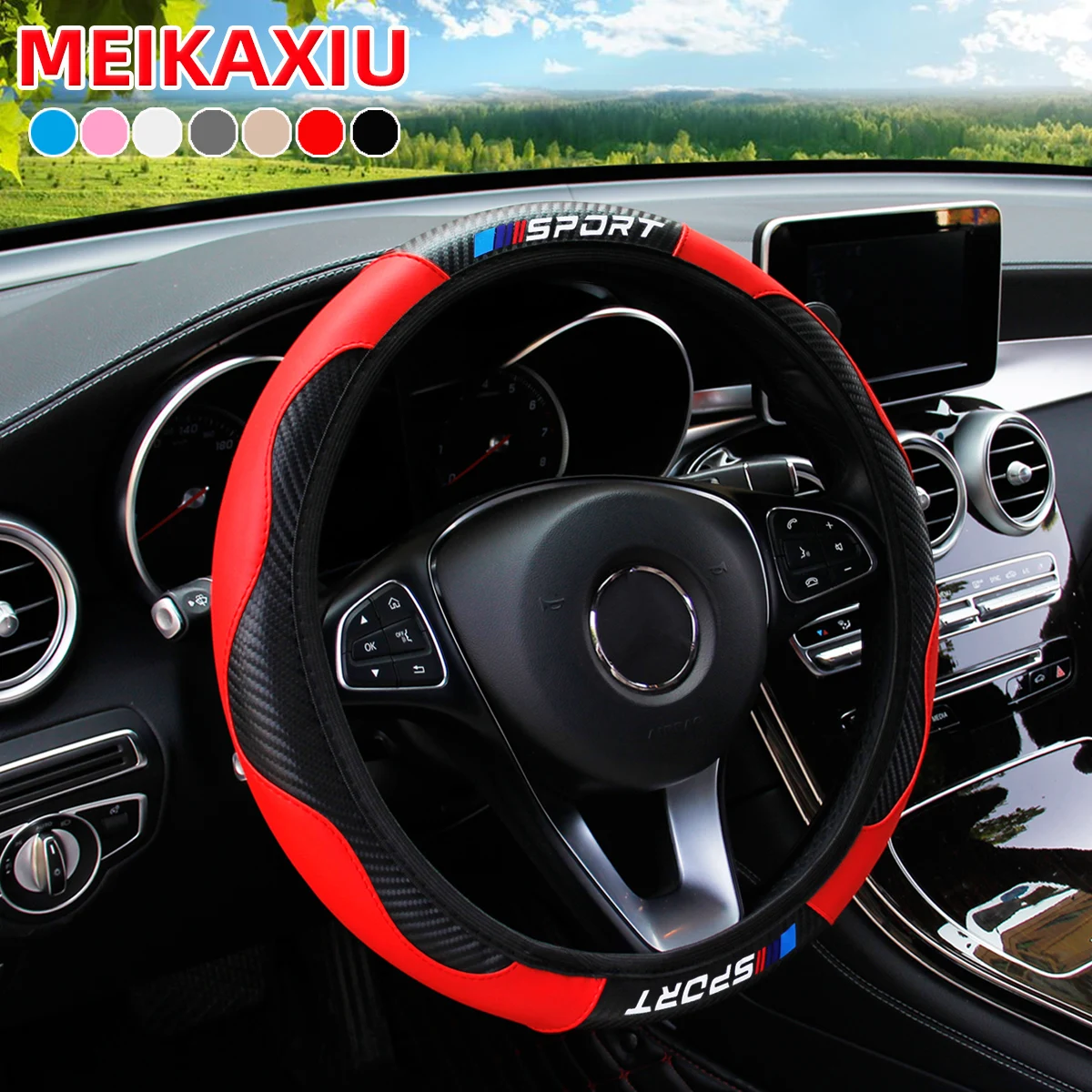 

All-Season SPORT Carbon Fiber Steering Wheel Cover (without inner ring) is suitable for 37-38cm automotive interior accessories.