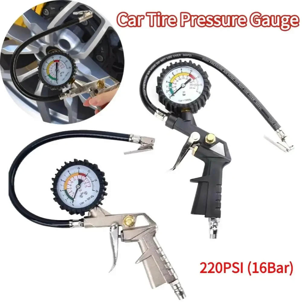 

220PSI Car Tire Pressure Gauge High Pressure Gun Type Air Compressor Tire Inflator Pump For Car Motorcycle SUV Tire Repair Tools