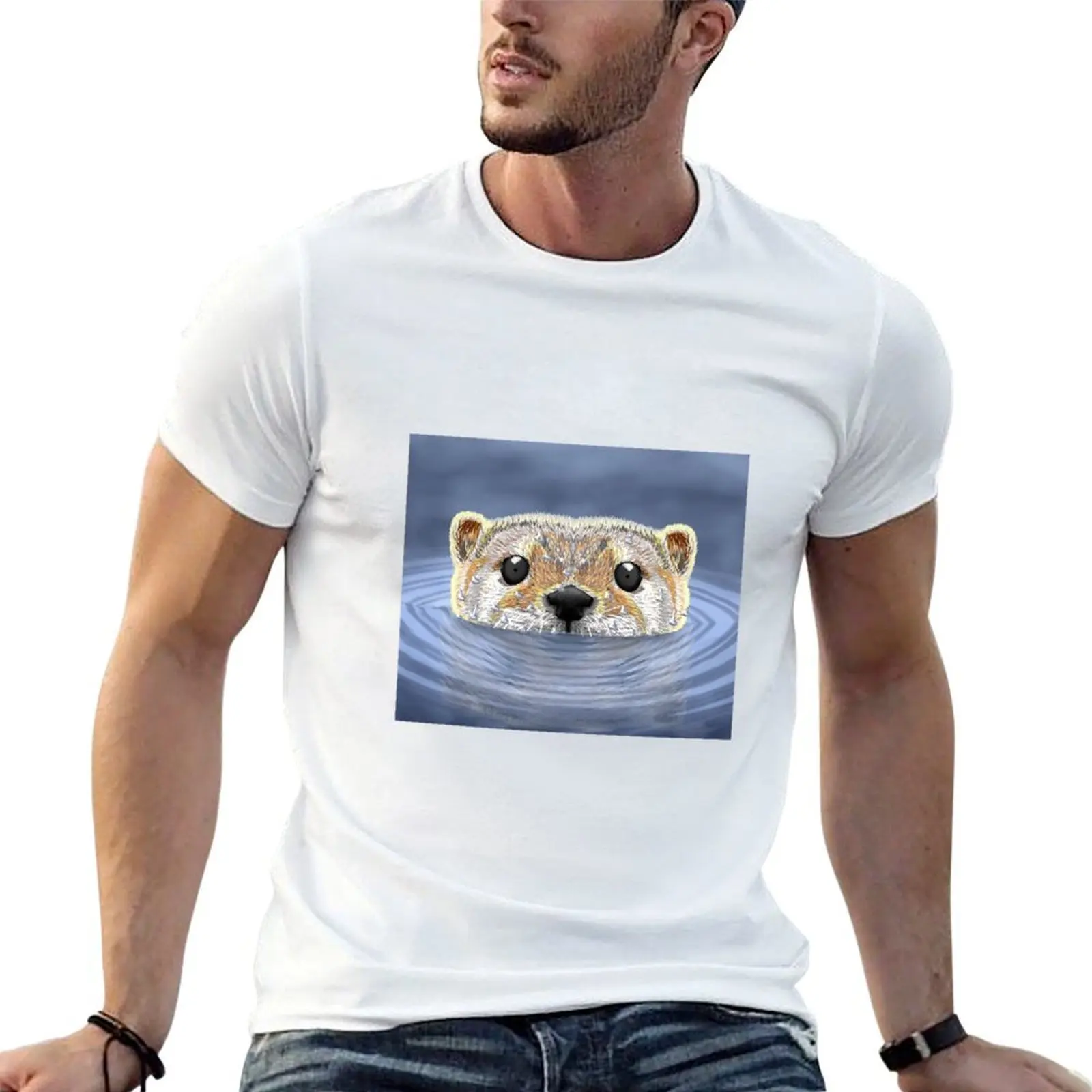 

funny shirts man for face on T-Shirt tees graphic man cotton Otter swimming 100% with water t classic t shirts