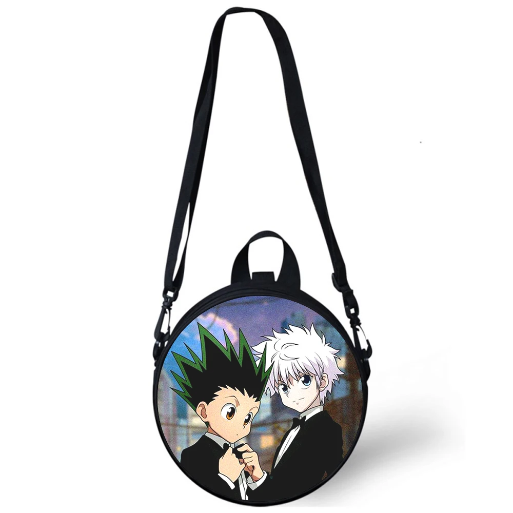 Hunter × hunter anime criança saco de jardim de infância impressão 3d crossbody sacos de ombro para a escola feminina mini bagpacks redondos rugtas saco