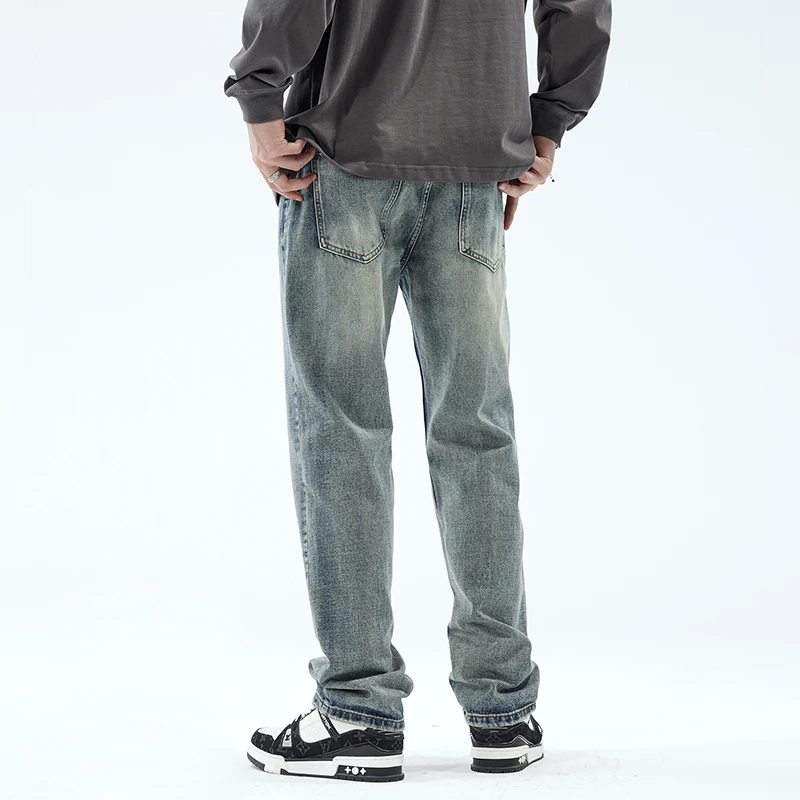 American retro trend washed  loose straight leg jeans men's long pants 2024 new spring and autumn baggy jeans for men
