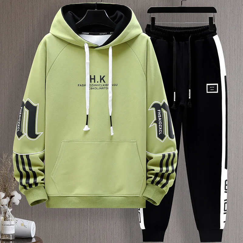 Casual 2024 Spring Autumn Men\'s Sets Cotton Hoodies & Pants Two Piece Tracksuits Outwear Hooded Pullover Sweatshirts+Jogger Suit