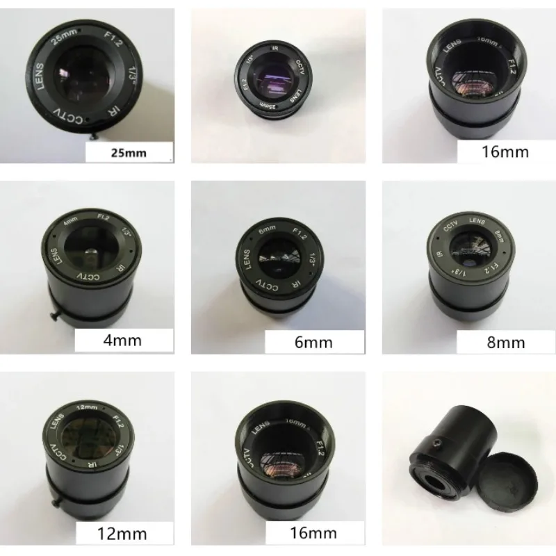 Lente de cámara óptica infrarroja de visión nocturna DIY F1.2 lente CCTV IR CS de Metal 6mm 8mm16mm 25mm lentes de monitoreo de red