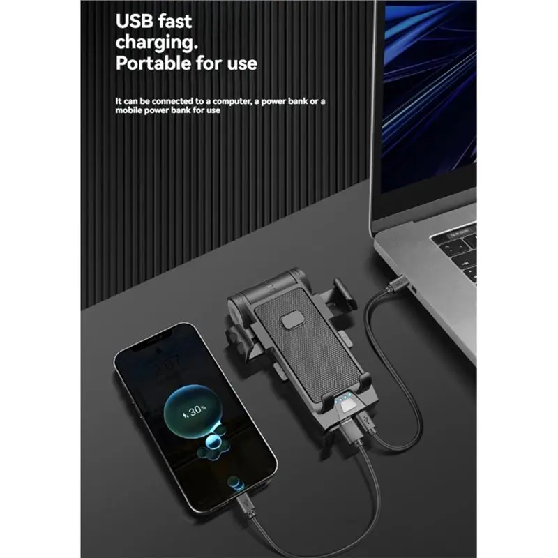 AA67-LED Light& USB Charger 5-In-1 Bike Phone Mount 2000Mah Power Bank 130Db Horn Automatic Locking Handlebar Mount A