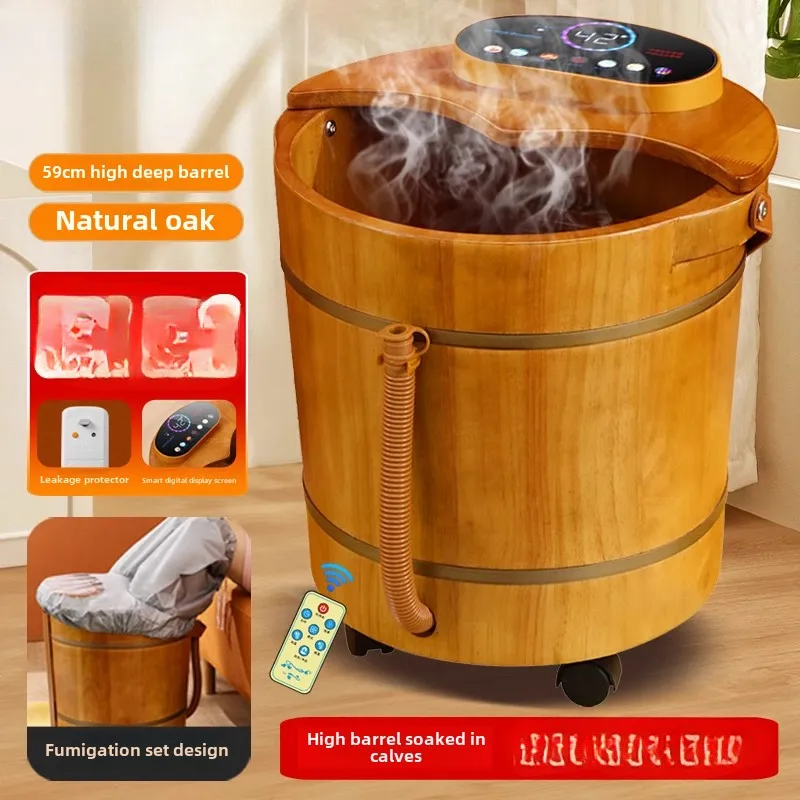 Foot soaking wooden bucket household foot bath automatic massage heating constant temperature