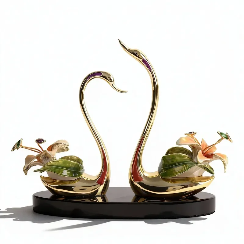 Swan Alloy Enamel Ornaments, High-end Home Decoration, Light Luxury, High-end Wine Cabinet, Porch Housewarming, New Home Gifts