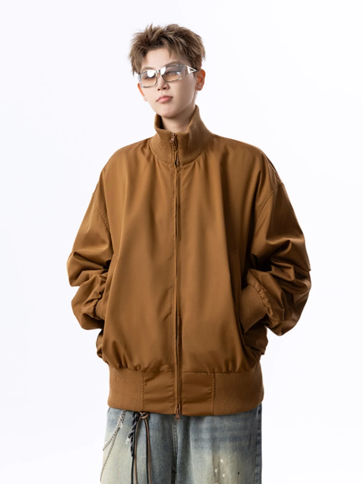 

ort Bomber Jaet Men's Spring Autumn Cleanfit ape High Sense Baseball Coat Zipper Closure Long Sve Pure Color Polyester