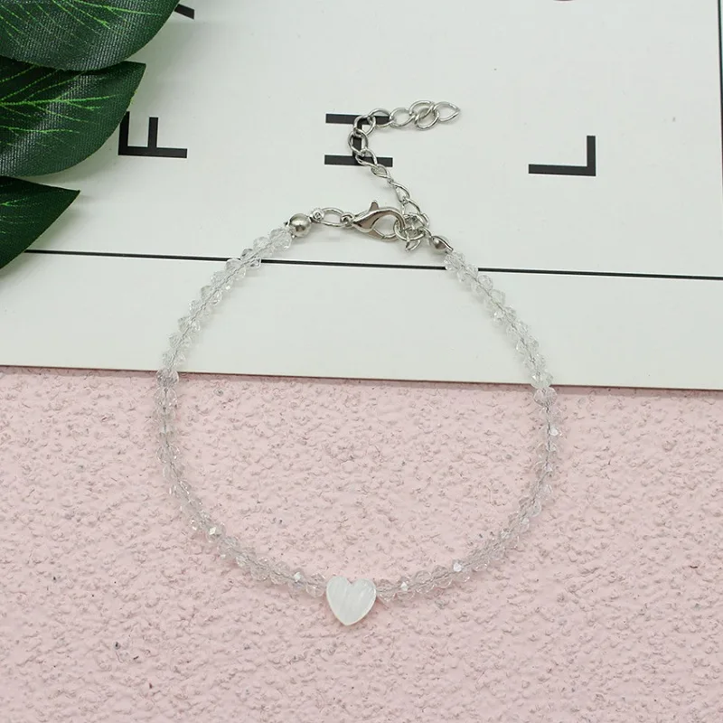Women Beads Anklets Summer New Love Heart Charm Glass Crystal Leg Chain Anklet Bracelet on Foot Beach Bohemian Small Jewelry