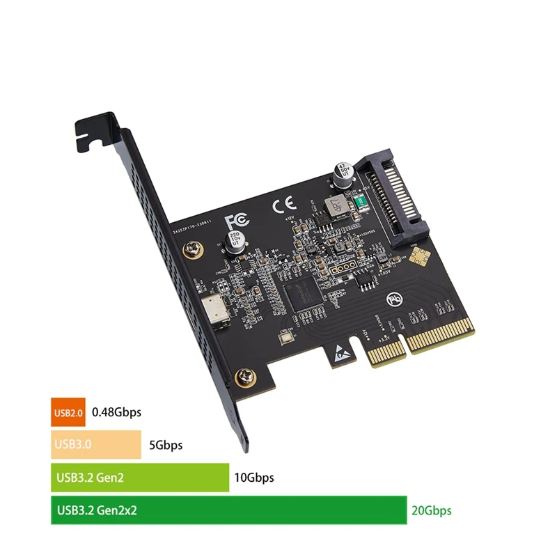 USB-C Expansion Card 3.2 Gen 2X2 PCI-E Gen 3 X4 20Gbps Asmedia ASM3242 Chipset With SATA 15 Pin Power