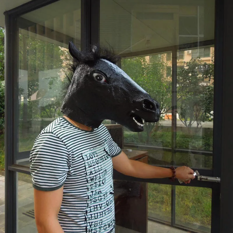 Halloween Cosplay Funny Horse Head Mask Men Brown Horse Masks Latex Mask Animal Headgear Novelty Props Horror Disguise Mask