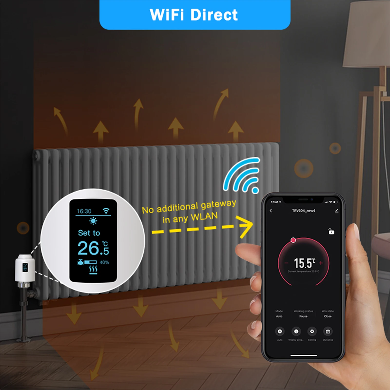 Qiumi Wifi Thermostatic Radiator Actuator Valves Voice Control, Wifi Direct, No gateway required