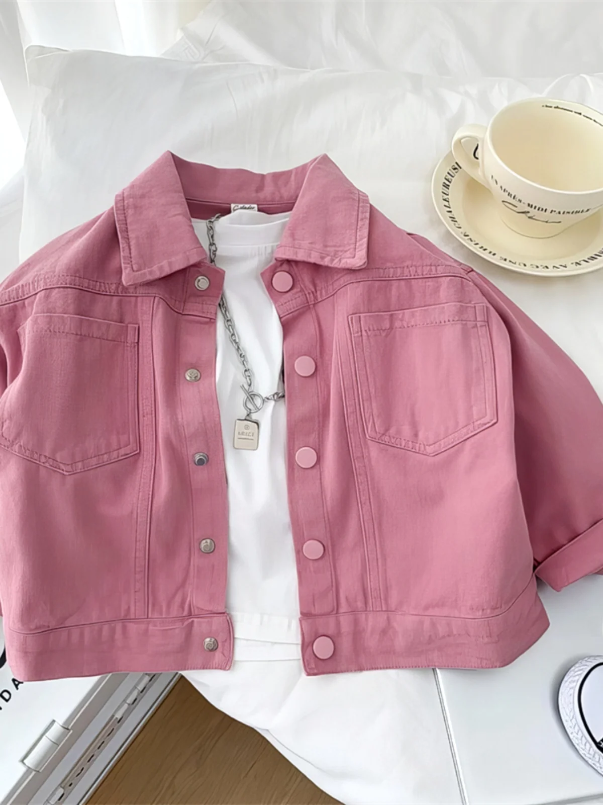 

Cute Pink Cotton Jaet Children's Outerwear 2024 New Sle Boys' Faionable Cool irt Fly Matching Sports Wear