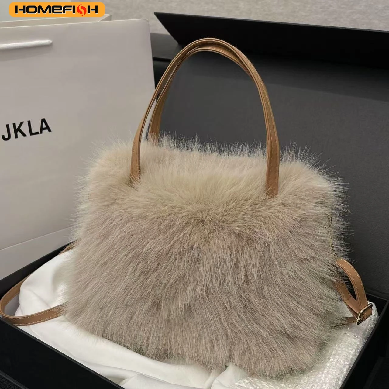 HOMEFISH Faux Fur Tote Bag Women's Bucket Plush Luxury Design Ladies Handbags Soft Winter Crossbody Shoulder Bags Bolsa Feminina