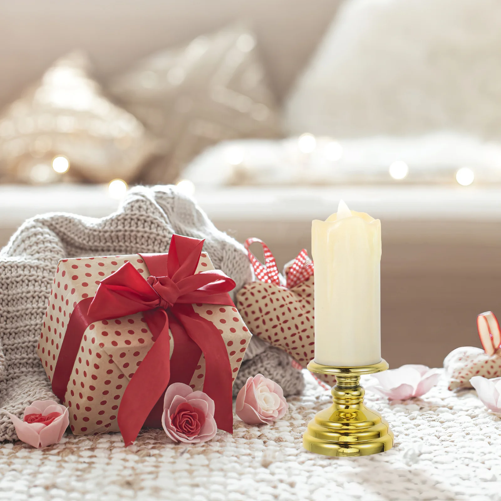 شموع عديمة اللهب LED قاعدة ذهبية لهب وامض واقعي رومانسية لحفلات الزفاف والعشاء ديكور المنزل وإضاءة أجواء طويلة الأمد