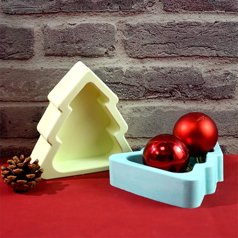 Christmas Tree Shape Concrete Tray Silicone Mold Creative Plaster Vessel Display Tray Gypsum Storage Jar Home Decoration Mould