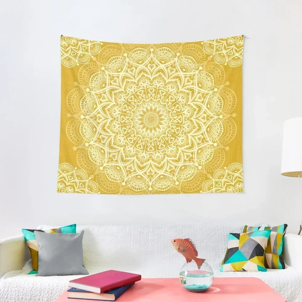 

Boho Golden Yellow Mandala Tapestry Living Room Decoration Room Decor Cute Decoration Bedroom Tapestry