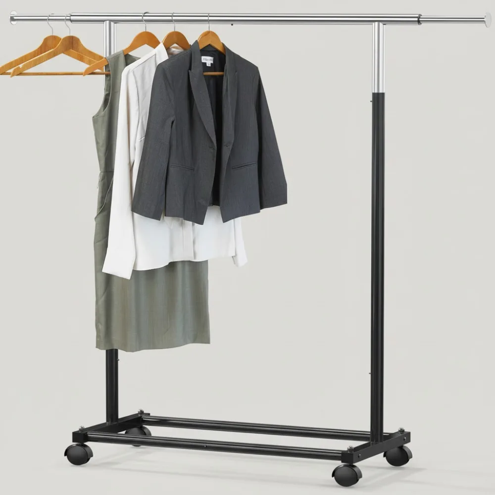 

Heavy Duty Garment Rack with Extendable Rod, Black Steel Clothes Organizer for Dorm Room Storage