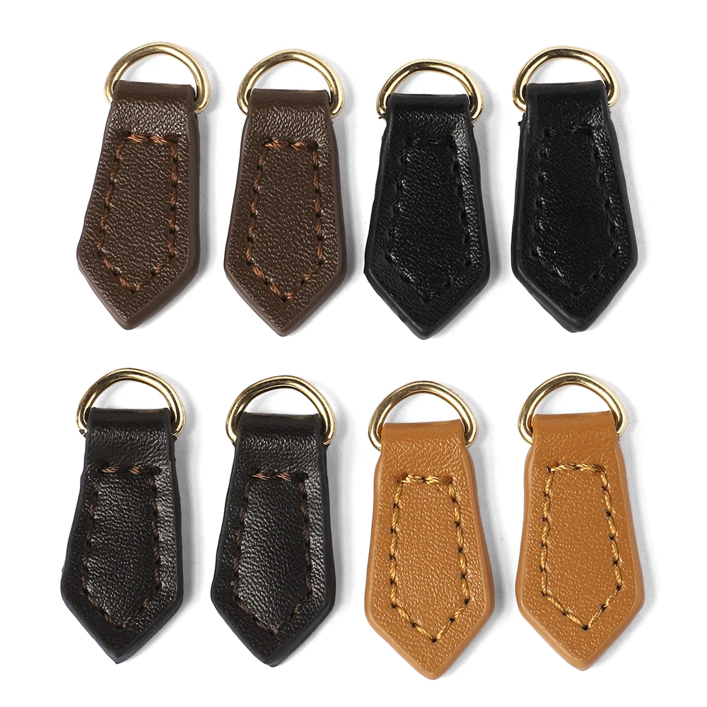 5pcs Cowhide Leather Zipper Pullers Black Coffee Solid Color Detachable Zipper Puller Backpack Clothing Zip Head Bag Accessories