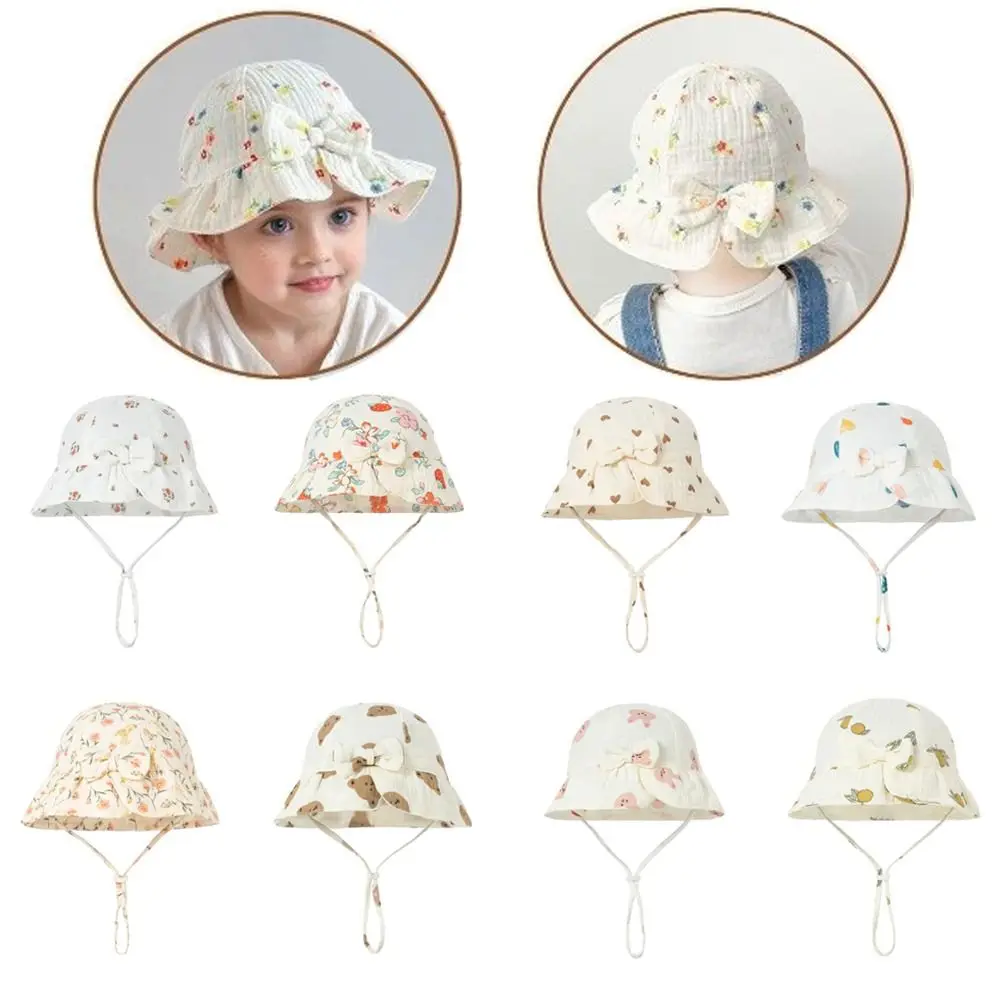 

New Thin Baby Fisherman Hat Cute Bowknot Printed Baby Sunhat Adjustable Bucket Cap Spring Summer