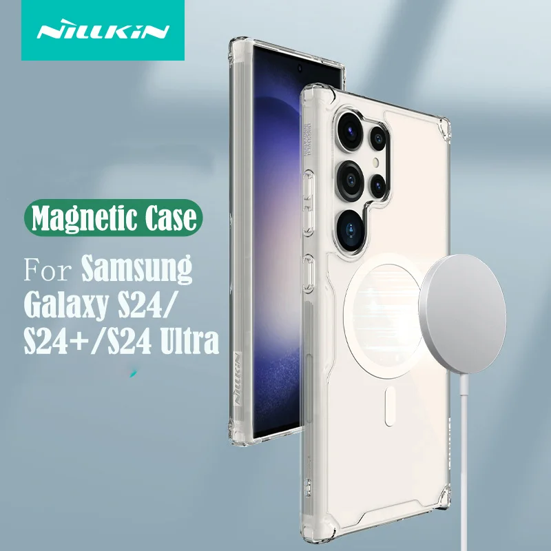 Samsung Galaxy S24 için Nillkin Ultra MagSafe manyetik kılıf doğa Pro şeffaf şeffaf TPU çerçeve kapak Samsung S24 + Plus artı