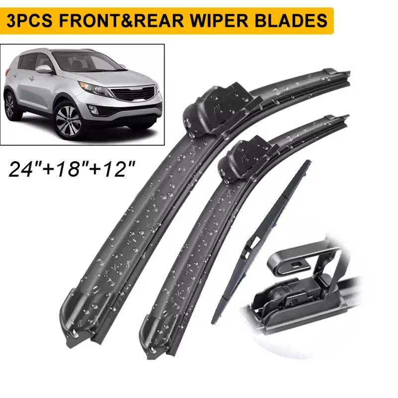 

Wiper Front & Rear Wiper Blades Set Kit For KIA Sportage SL 2010 - 2015 Windshield Windscreen Window Brushes 24"+18"+12"