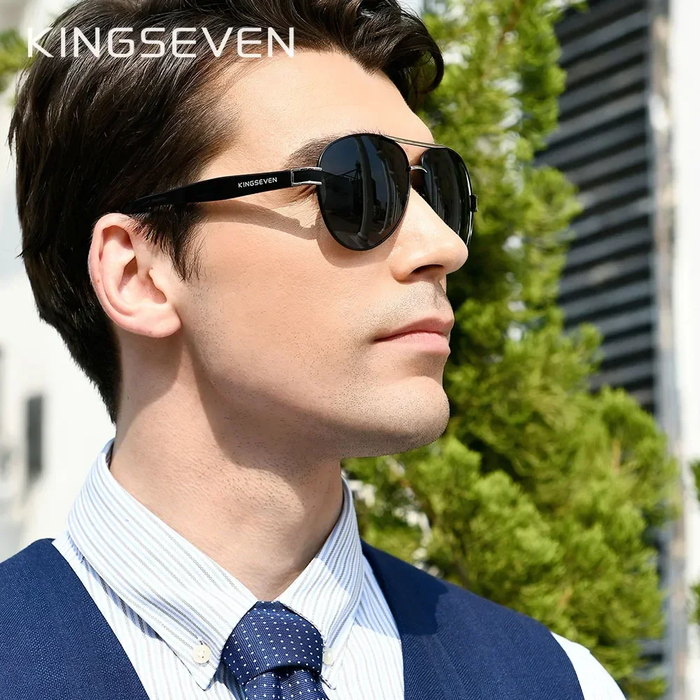 KINGSEVEN UV400 Official Debut Sunglasses Men Polarized Gradient Sun glasses Brand Acetate Wire-Core Temples Pilot Eyewear N7777