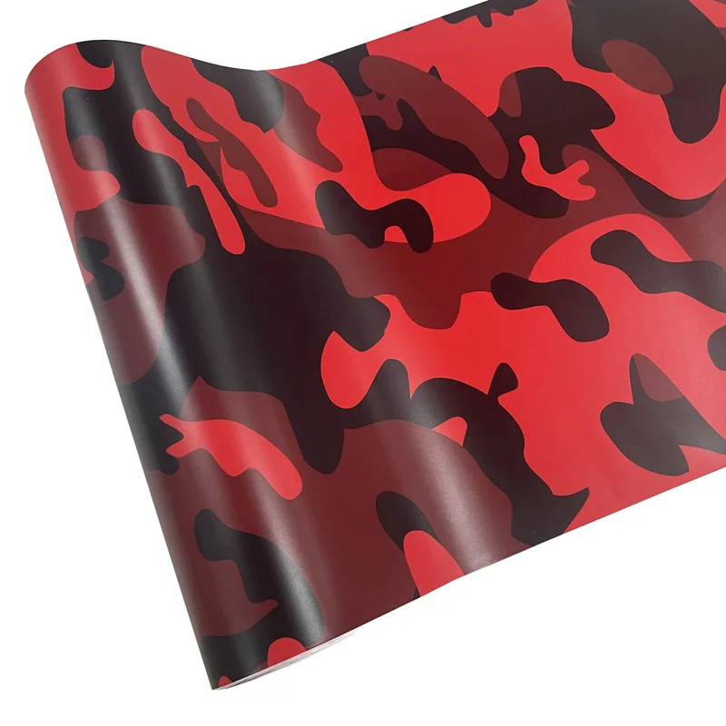 Premium Camouflage Black Red Vinyl Wrap Film Self Adhesive Car Decal Sticker Wrapping with Air Release Bubble Free view 2