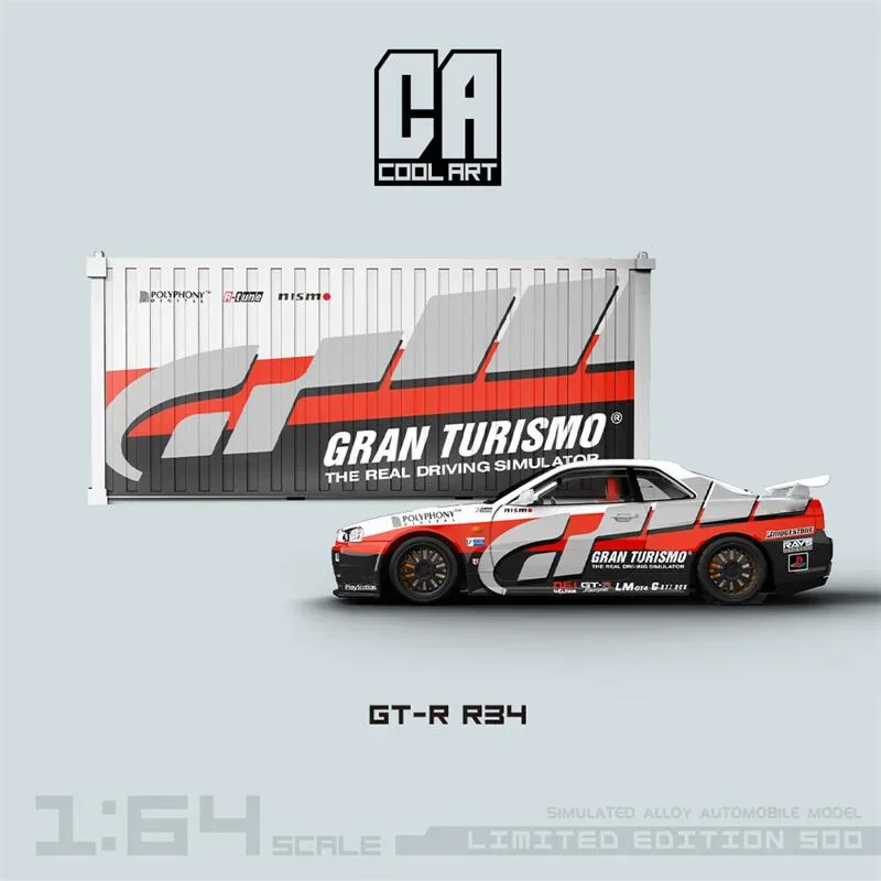 Cool ART 1:64 GT-R R34 Racing Car with container set limited999 Diecast Model Car