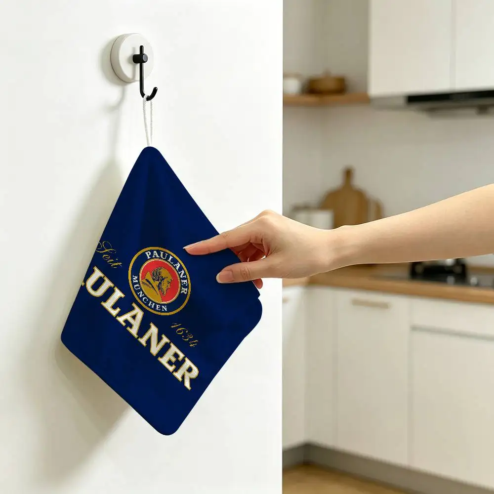 Paulaner Logo Soft Polyester Cotton Towel, Hanging Kitchen Style Hand Wiping Cloth for Restaurant Home
