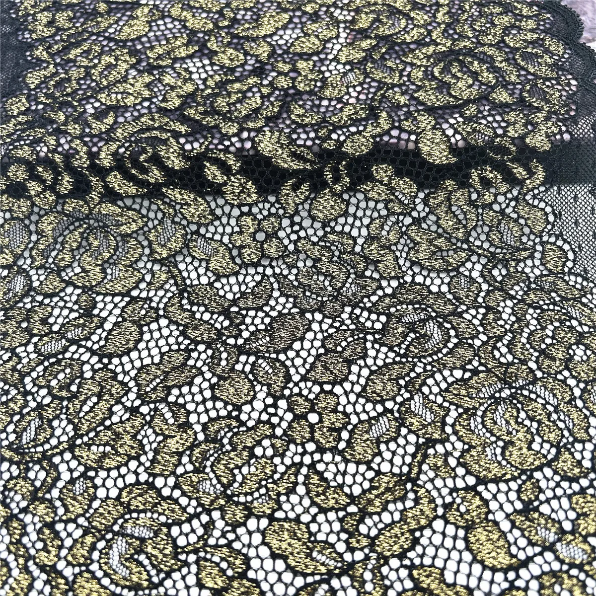 3y/lot Width 22cm Black Golden Shimmer Elastic Lace trim Skirt Hem Underwear Sewing Craft DIY Apparel Fabrics Lace Lingerie