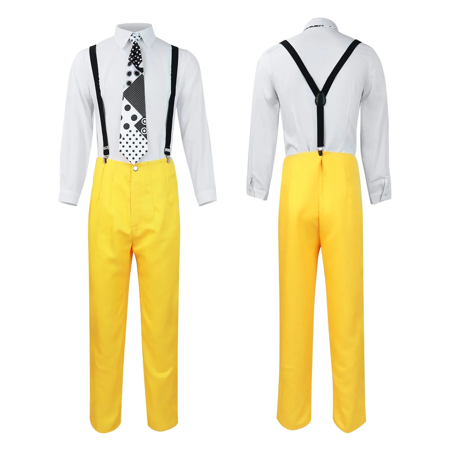 Movie&tv The Mask Jim Carrey Cosplay Costumes Set Unisex Adult Yellow Suit Uniform Outfits Halloween Carnival Dress Up Party