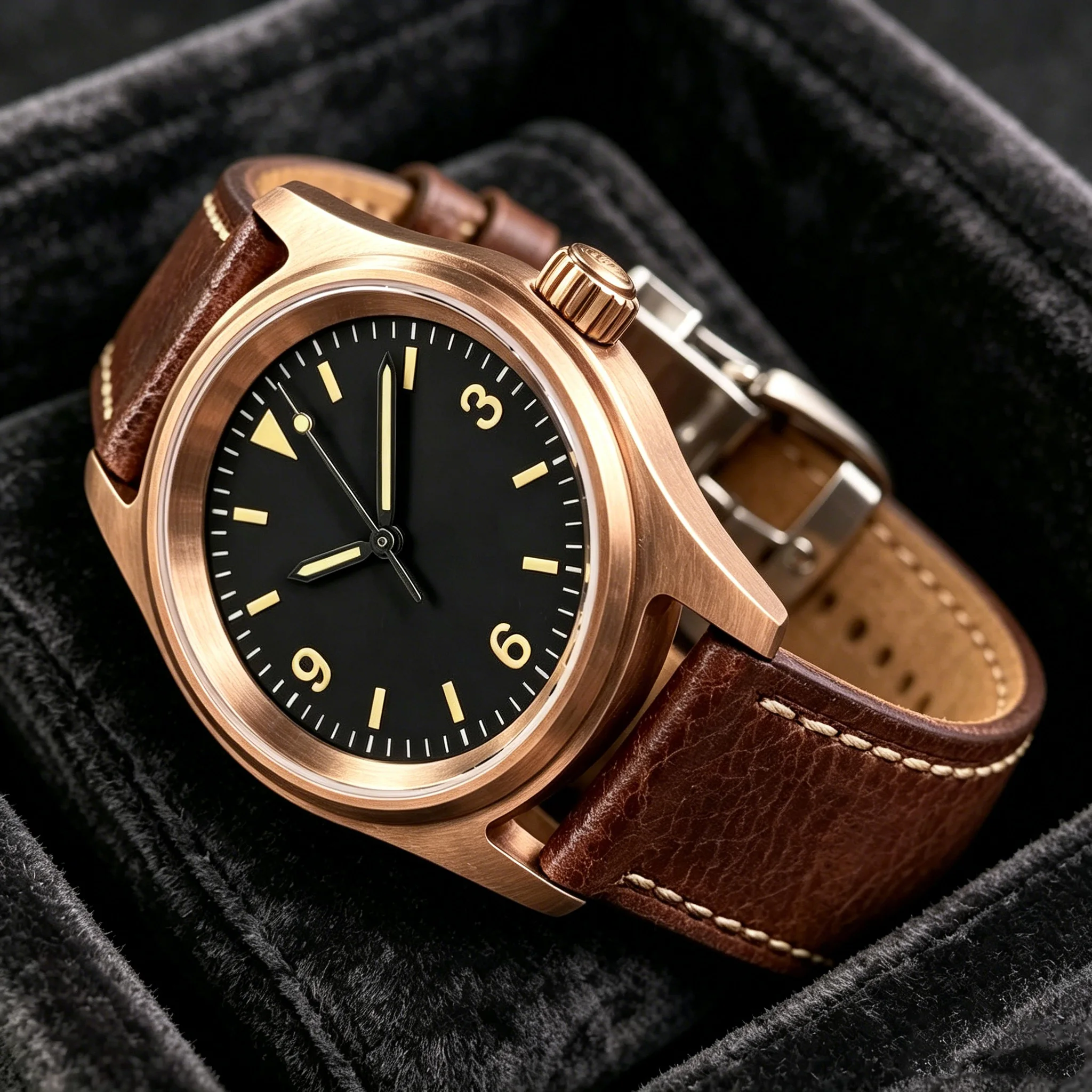 Tandorio 20ATM Automatic Watch for Men 36mm MIYOTA 8215 Movement CUSN8 Solid Bronze Sapphire Crystal Black Dial 100m Waterpoof
