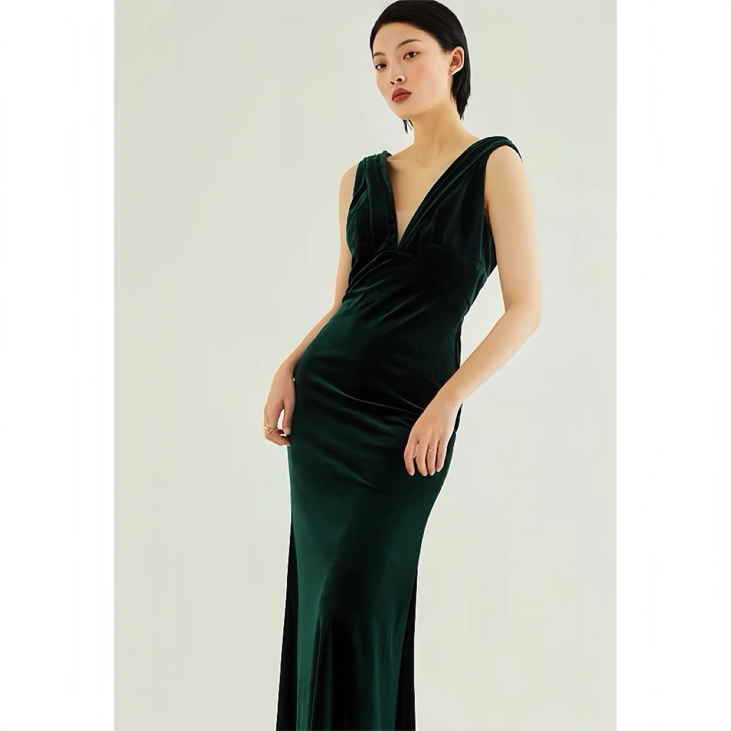 Sexy Cocktailkleider mit V-Ausschnitt, Weste, Meerjungfrau, ärmellos, Braut-Toast, Hochzeitsgast-Kleider, langes Maxi-Abend-Partykleid für Frauen