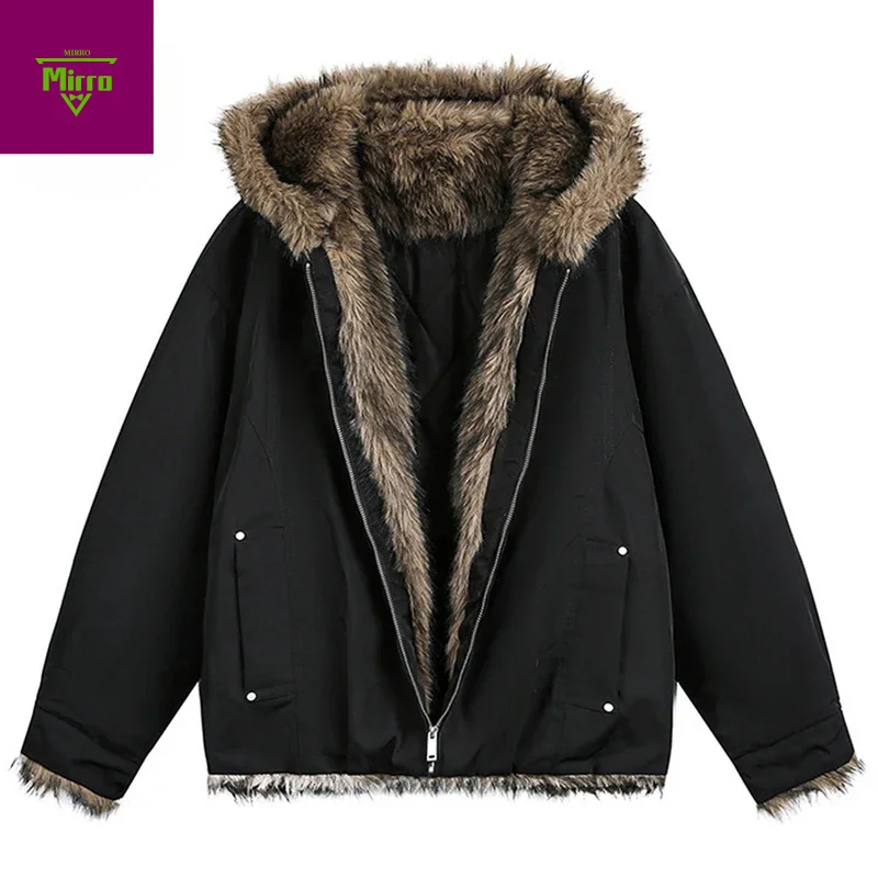 

Мужские зимние куртки с меховым воротником, утепленные парки, пальто, свободные повседневные стеганые куртки, уличная куртка большого размера в стиле Харадзюку, верхняя одежда