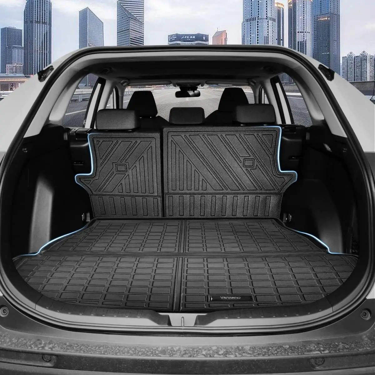 Car Floor Mat and Cargo Liner +Backrest Mat Compatible for 2020-2024 Toyota Rav4 Floor Mats Trunk Liners Back Seat Cover TPE Mat