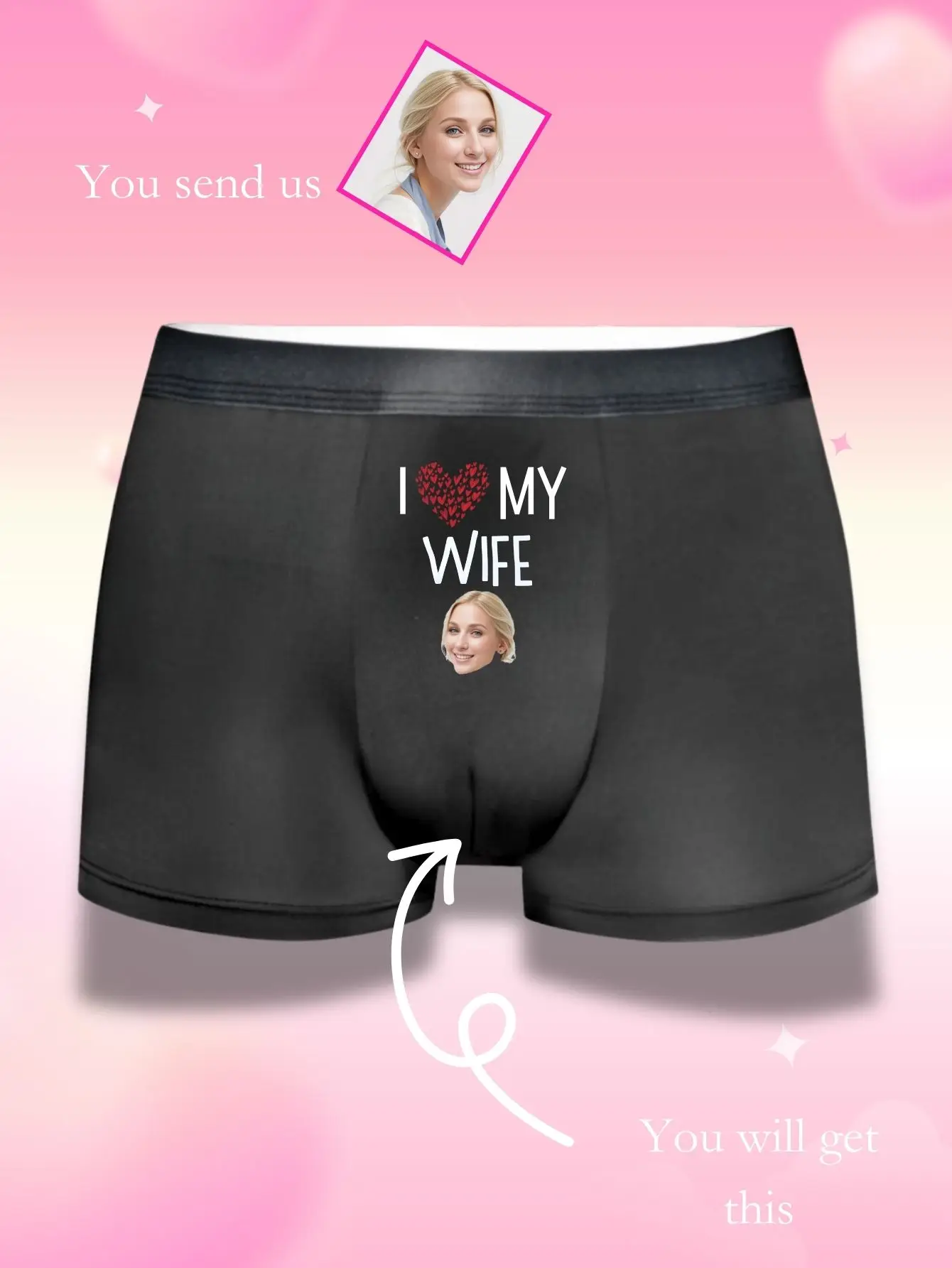 

Personalized LOVE WIFE Face Photo Boxer Briefs Custom Husband Gift Anniversary Valentine Underwear Hombre Regalo Personalizado
