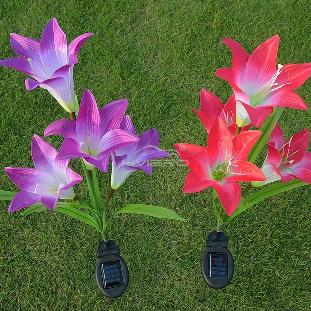 Outdoors LED Solar Light RGB Color Lily Garden Flower Waterproof Decorative Atmosphere Lamp Courtyard Lawn Park Pathway Villa