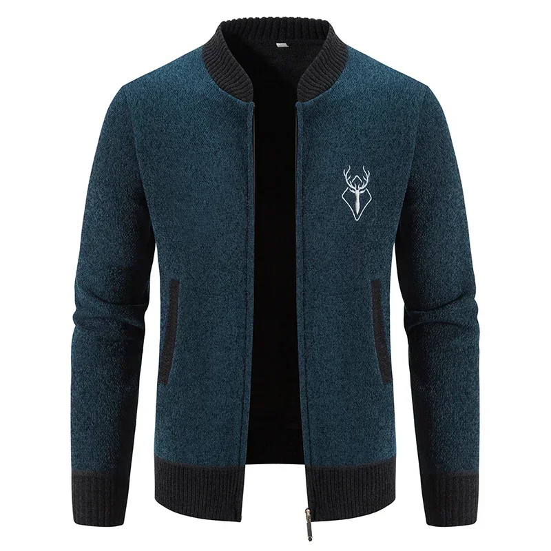 Mens Cardigan Sweater 2024 Autumn Winter Thick Warm Zipper Slim Fit Knitted Jacket Male Fleece Sweater Coat Jacket Men Clothing