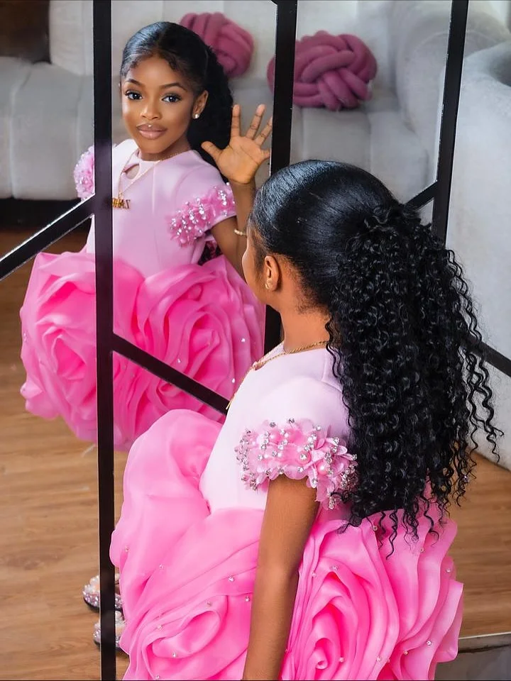 Pink Girls Birthday Dresses Litter Princess Flower Girl Dress Customized Party Baby Girls Princess Gowns for Photoshoot